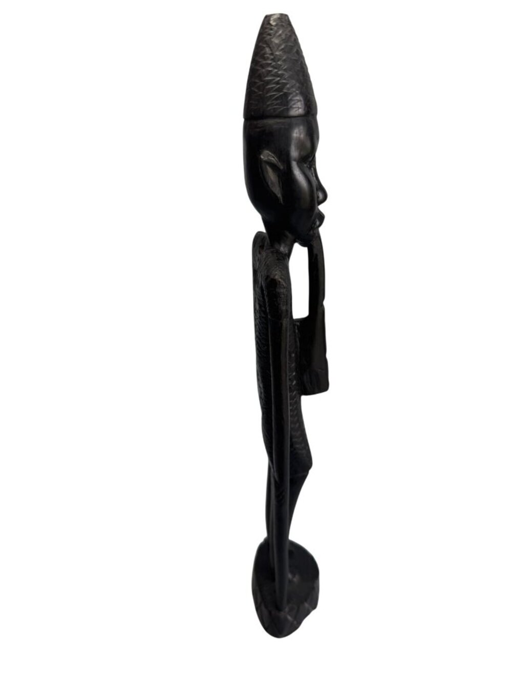 African Tribal Carved Wood Figure Sculpture Flute Player Ebony 15" - Picture 9 of 9